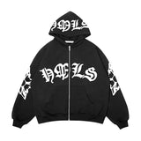 Gothic Letter Graphic Zip Up HoodieOutfit