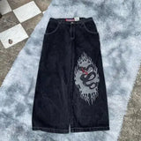 Street Boy Jeans Y2K Hip-Hop Cartoon Embroidery Vintage Blue Jeans Pants