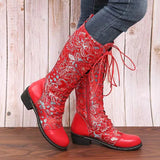 Zingj New Independent Station National Style Totem Women's Fashion Boots Square Heel Printed Large Size Martin Boots Middle Tube Knight