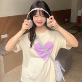 Women Cozy Baggy Heart Print All-match Sweet Simple Ins Summer Korean Style O-neck Clothes Students Casual Harajuku
