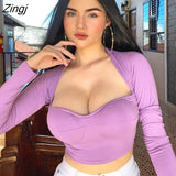 Women Pullover T shirt Solid Color V-Neck Long Sleeve Crop Top for Summer Fall Black Purple Orange