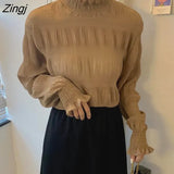 Women Pure Turtleneck All-match Stylish Casual Artistic Newest Korean Style Mujer Popular Clothes College Spring