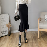 Zingj And Winter Elastic Slim Knitted Half-Body Skirt Medium-Long Korean Version High-Waisted Thin Fish Tail Buttocks A-Shaped