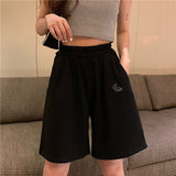 Women Embroidery Elasticity Lovely Girls Korean Style Sweet Students Harajuku Colorful Simple Oversize Trousers