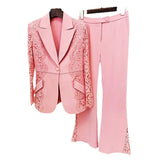 Star Fashion New Lace Splicing Body A Buckle Suit Horn Trouser Set Two