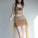 Summer New Sexy Chest Umbilled Vest High-Waisted Hip-Up Mesh
