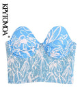Women Fashion Strapless Printed Bustier And High Waist Straight Pants Female Two Pieces Sets