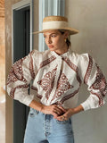 Flower Embroidery Patchwork Puff Sleeve Blouse Single Breasted Buckle O-neck Shirt 2024 Summer Lady Chic Casual