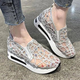 Summer Loafer Shoes Lace Mesh Small White Shoes Casual Set Foot High Heels Shoes Increase Platform Women's sneakers