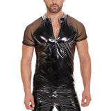Zingj Men's PVC Bright Leather Jacket, Sexy Slim Short Sleeve Leather Jacket Size Accurate No