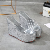Zingj New Fashion Simple Casual Sequins High Heel Wedge Platform Platform Platform Women's Singles