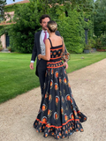 Women Vintage Print Ruffle Pleated Sling Maxi Dress Elegant Square Neck Single Breasted Backless Robe 2024 Lady Vacation