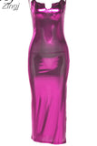 Midnight Club Purple Maxi Dress for Women Fashion Neon Y2K Sexy Backless Strap Skinny Slim Party Outfits Summer