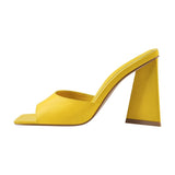 Onlymaker Women Square Toe PVC Slip on Clear High Heels Transparent Summer Concise Casual Party Dress