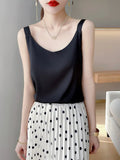 New Women's Suspender Silk Vest Bottoming Shirt Temperament All-Match Solid Color Outer Wear Wide Shoulder Strap