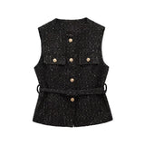 New With Belt Beads Texture Vest