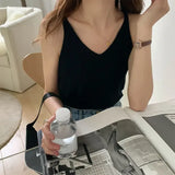 Tanks Women V-neck Knitted All-match Summer Thin Cozy Casual Loose Ulzzang Fashion Solid Simple Streetwear Popular
