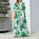 Women's V-Neck Lantern Sleeve Long Sleeve Short Top Broad Leg Trousers Fashion Suit Women's
