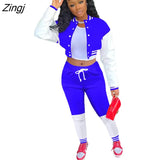 Women Sets Patchwrok Sporty Two Piece Set Women Autumn Button Jacket+Pants Matching Outfit Female Activewear