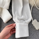 Spring Shirt V-neck Puff Sleeve Strap Slim Cropped Top Single Breasted Female Bandage Blouse