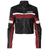Contrast Pu Leather Cropped Moto JacketOutfit