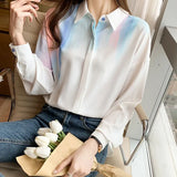 Chiffon Blouse for Women Long Sleeve Top Tie-dyed Shirt Cute and Elegant Blouses for Ladies Korean Style Clothes Chic