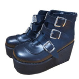 2023 New Large-Size High-Heeled Muffin Martin Boots Belt Buckle Slope Heel Women's