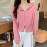 Solid Color Polo Collar Zipper Sweater New Korean Version Loose Women's Hooded Long-Sleeved Cardigan