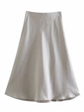 Sale Solid Satin Elastic Waist Women A-Line Skirt Summer Female Slim