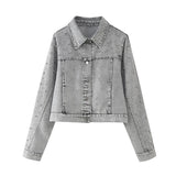 New Artificial Pearl Denim Jacket 5862065 Miniskirt