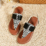 Zingj Size Women's Shoes In Summer, One-Word Buckle, Round Head, Flat Bottom, Leopard Print Sandals From