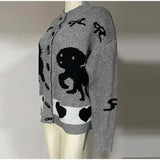 Bow Printed Knitted Cardigan- Outfit