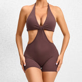 Zingj Fake Two-Piece Yoga Clothes Dance Sports Elastic Hollow Out Tight Fitness One-Piece Yoga Pants-Outfit