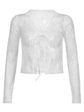 Open Front Lace Long Sleeve Crop Blouse- Outfit