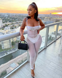 Jumpsuits 2023 Sexy Women Mesh Sheer See Through One-piece Suit Sleeveless Strap Low Cut Backless Long Pants