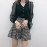 Chiffon Blouse Korean Fashion Office Clothes Knitted Tops Women Spring Autumn 2023 Women Fashion Long Sleeve Shirt Sheer