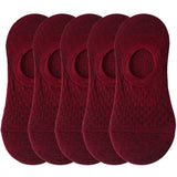 pieces = 5 pairs Women Invisible Solid Color Socks Slippers Ladies Polyester Cotton Non-slip Silicone Ankle Socks