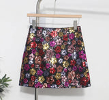 Heavy Industry Lighting Flowers A-Word Skirt High Waist Thin Ass Anti-Light Short Skirt Women