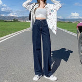Zingj Size Women's Pear Wear With White Jeans Female Autumn Loose Wide Legs Show Thin Straight Down Pants-Outfit