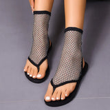 2024 Spring And Summer New Mesh Clip Toe Sandals Women's Large Size Fashion Hot Diamond Clip Toe Sandals