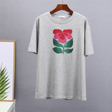 Summer Harajuku Floral Printed T Shirt Women Elegant 100% Cotton Graphic Tee Casual Oversized Plus Size Female