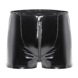 Zingj Men's PVC Bright Boxers Sexy Zipper Open File Ledershorts Size
