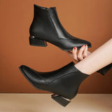 Zingj New 2024 Thick Heel Ankle Boots Women's Pointed Head Stitching Side Zipper Middle Heel Martin Boots Fashion Single Boot Cloth-Outfit