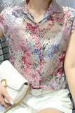 Blouse Sleeveless Shirts Women Vintage Floral Print Blouses Ladies Tops 2023 Blusas Mujer Casual Chiffon shirt