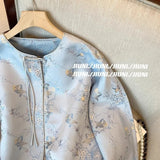 Chinese Blue Jacquard Buckle Coat Women's Spring 2024 New Improved Cheongsam Zen Vintage