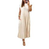 New Women's Dress Elegant Fashion Round Neckless 100 Foldless