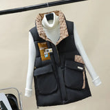 Black Down Cotton Vest Female Wear 2024 Autumn / Winter New Coat Korean Version Loose Casual Fashion Western Style Vest-Outfit