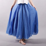 Linen Cotton Long Skirts Elastic Waist Pleated Maxi Skirts Beach Boho Vintage Summer Skirts Faldas