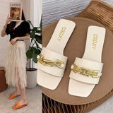Zingj Large Sandals And Slippers For Women In Summer 2023 The New One-Shaped Metal Chain Is