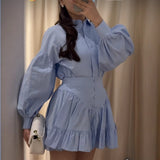 For Women's Clothing INS Explosive Temperament Collar Buckle Shirt Leaf-Side Skirt